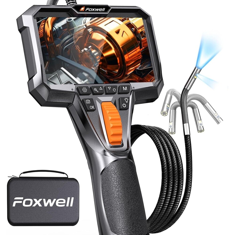 Dual Lens Two-Way Articulating Borescope, 1080P Endoscope Camera with Light, IPS